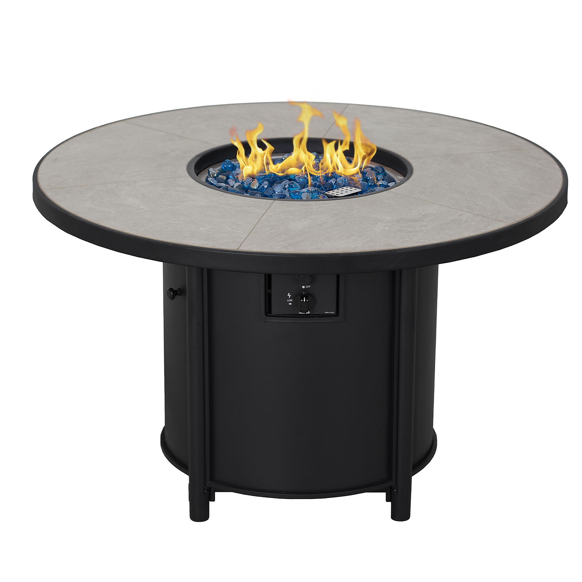 HeatMaxx Round Gas Fire Pit - 42in. Diameter, 50,000 BTU, Cast Stone Top, Electronic Ignition, Model# SRGF21626-F